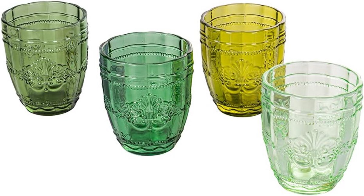 Set van 4 Waterglazen 266 ml in Transparant Glas met Guilloche Decor