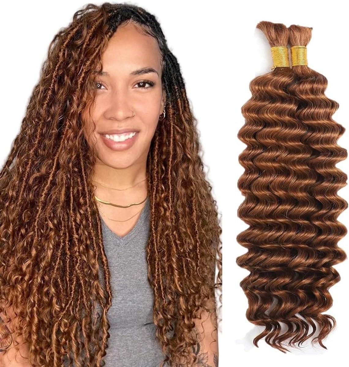 Losse Bundel Vlechthaar Menselijk Haar Deep Wave #30 Lichtbruin 2x40cm