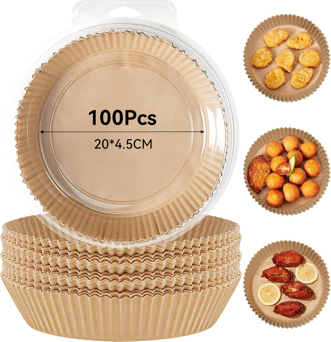 Imperatoris - bakpapier airfryer - 100 stuks - bakpapier - Airfryer Accesoires - bakpapier rond - 20-24 cm - 3.8 L -Bakpapiervellen - airfryer wegwerpbakjes - Hittebestendig en Vetvrij Airfryer Bakpapier