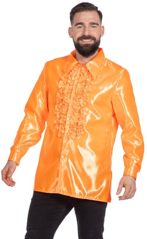 Costume des années 80 et 90 | Chemisier à volants Oranje en satin Wrong Disco | Taille 56 | Costume de carnaval | Déguisements