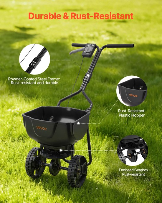 VEVOR Strooier met Een Capaciteit van 6,8kg, Kunstmeststrooier met Een Strooibreedte van 3m, Roterende Strooier met 25,4cm Banden, Instelbare Strooisnelheid, Door de Overheid Geproduceerde Strooier voor Kunstmest en Zaad in de Moestuin van Merkloos	 — afbeelding 4