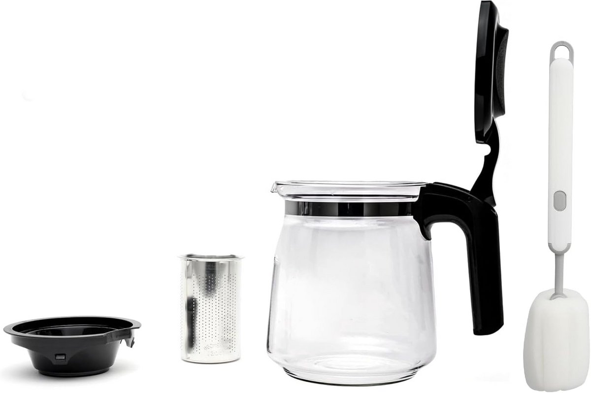 Grote glazen theepot met RVS zeef en schoonmaakborstel - 2 Liter