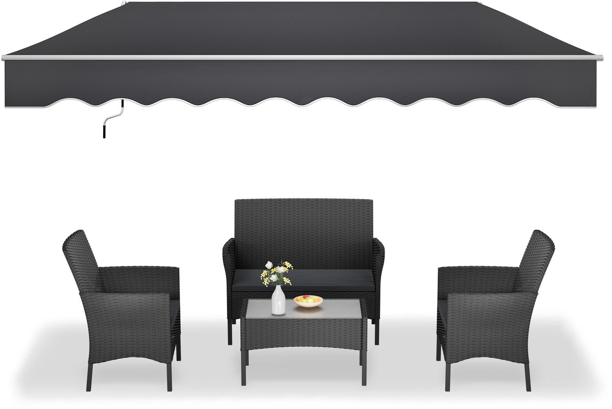 Gelenkarmmarkise 360x300cm Breed Aluminium Luifel Balkon Zonwering Balkonluifel Vouwbare Klemarmluifel Met Handkraan Zonluifel Waterdicht Donkergrijs Luifelstof NAIZY