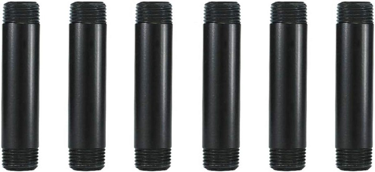 6x Zwarte Metalen Buis 1/2 Inch x 4 Inch - Industriële Steigerbuizen voor DIY Rekken en Decoratie