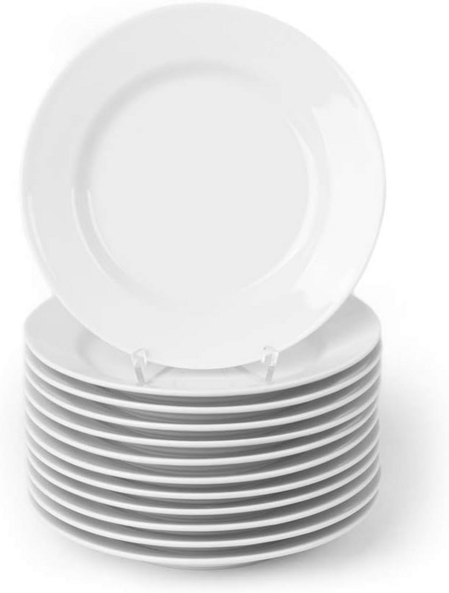 Set van 12 Witte Dessertborden 20 cm - Hoogwaardig Hard Porselein