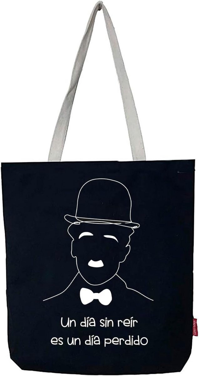Grote Shopper Tas met Rits, Voering en Binnenvak - Ecru/Zwart Katoen - 37x38 cm