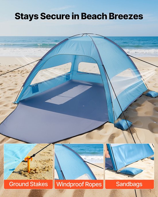 VEVOR strandtent met zonnescherm voor 8 personen, UPF 50+ bescherming, draagbare strandtent met draagtas en grondankers, lichtgewicht strandparasol voor kamperen, vissen, picknicken, zonnetent van Vevor — afbeelding 4