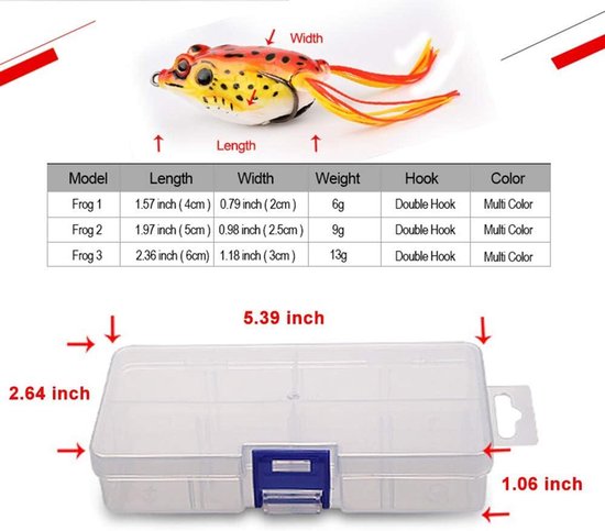 Kikker Vissen Lure Set met Tackle Box voor Roofvissen - Meerkleurig - Zacht Kunstaas voor Snoekforel, Musky en Meer — afbeelding 3