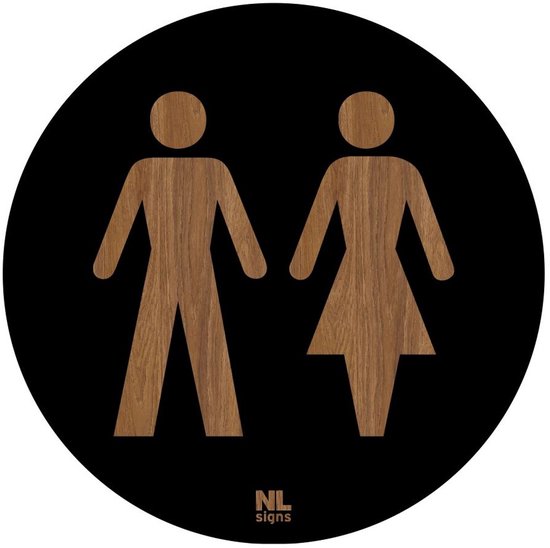 Panneau WC homme/femme ø 15 cm / Panneau toilette homme/femme aspect bois / wood adhésif NOIR