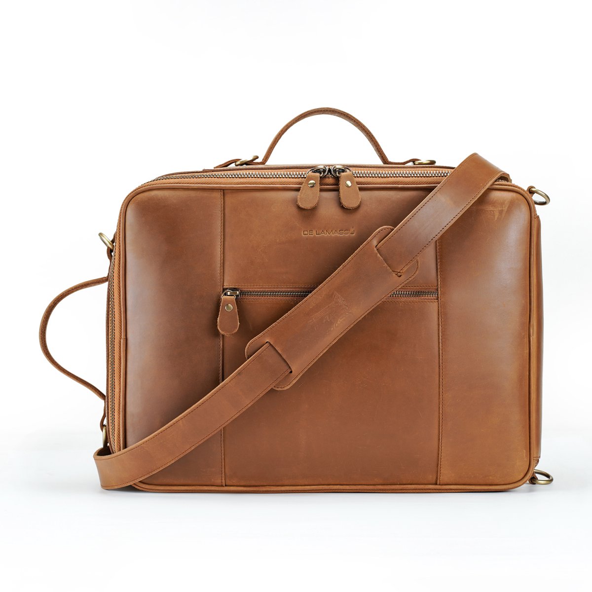 DE LAMASSU® (Zander) 2-in-1 Leren Rugzak & Schoudertas – Echt Volnerf Leer – Laptop 15,6 Inch – Camera & Business Tas – Unisex