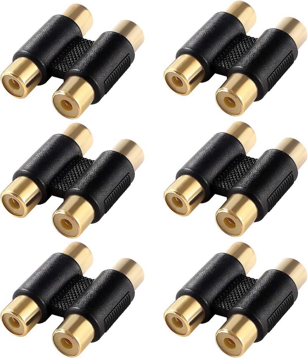 6 Stuks RCA Koppelaar Dubbel Vrouwelijk naar Vrouwelijk Adapter Verguld