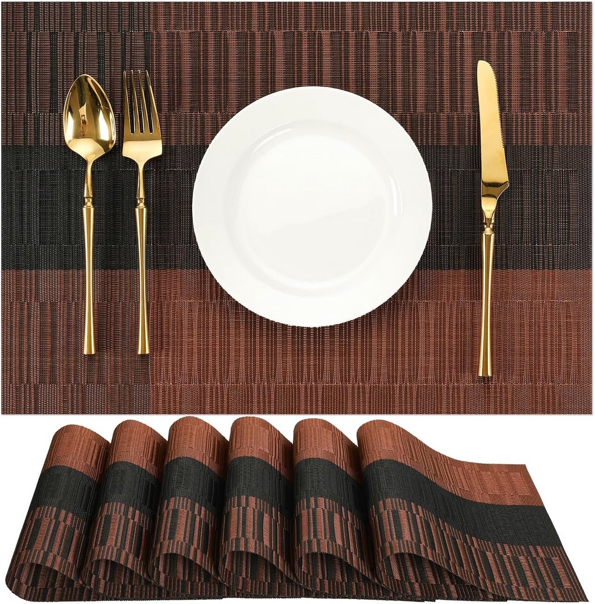 Set van 6 Afwasbare PVC Placemats - Hittebestendig en Antislip voor Tafeldecoratie