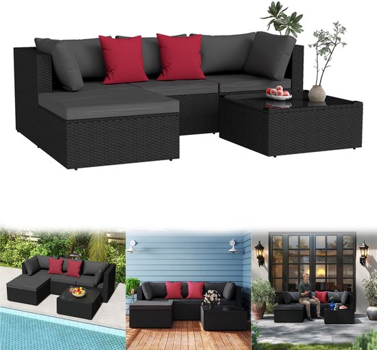 Froadp Polyrotan tuinmeubelen zitgroep loungebankset met salontafel, rotan zitset voor in de tuin