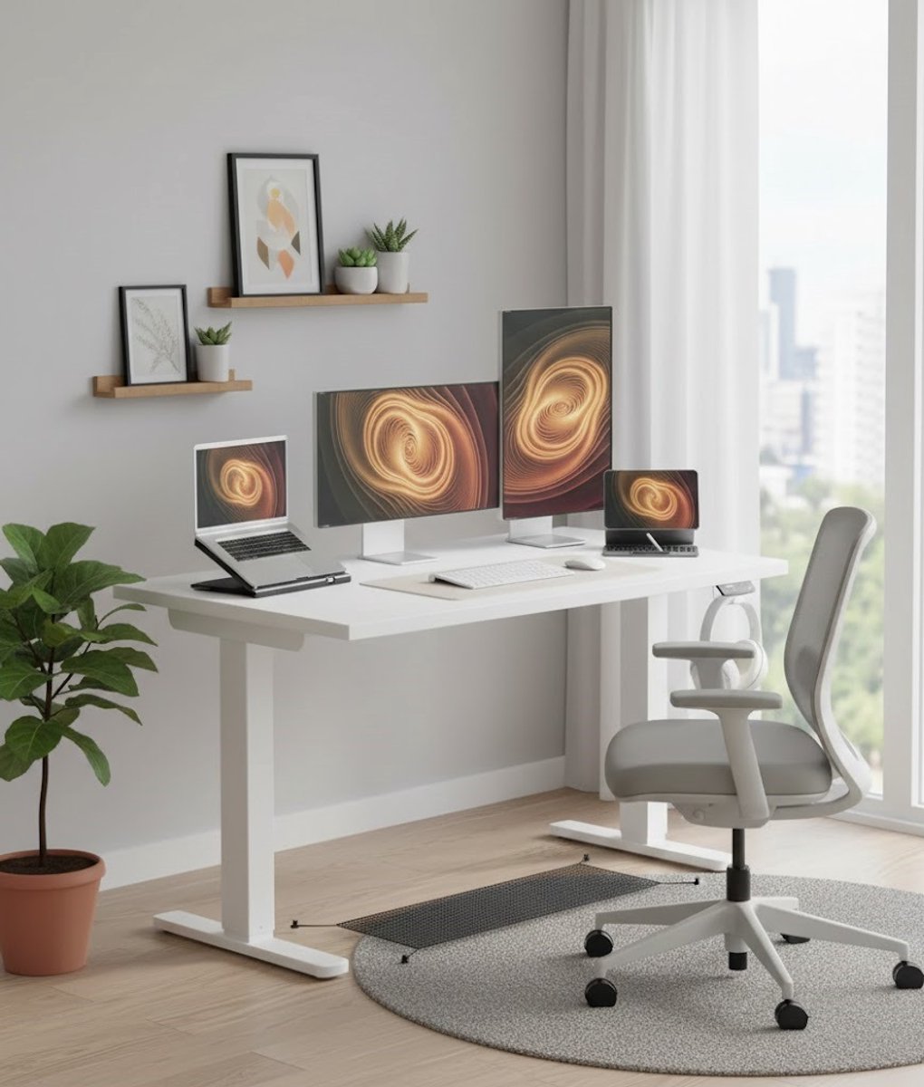 Ergonomisch Elektrisch Verstelbaar Bureau 120x60 cm – Staand Bureau met Geheugenfunctie, Kabelmanagement en Haken – In Hoogte Verstelbaar Computertafel voor Kantoor en Thuis – Wit A-Furniture