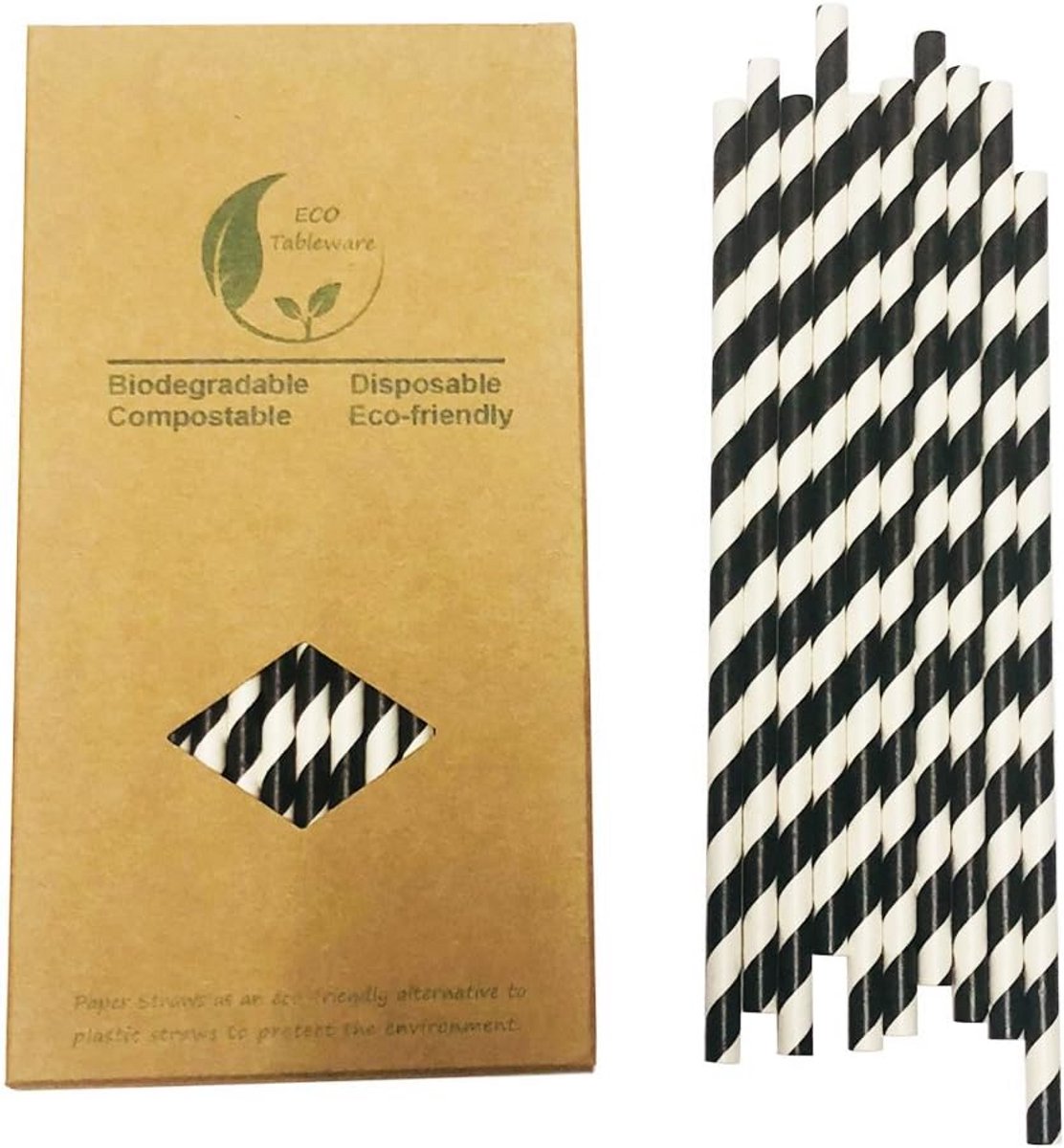 100 Stuks Zwart-Wit Gestreepte Rietjes van Papier voor Feestjes en Gelegenheden