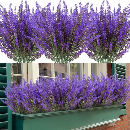 8 Boeketten Kunstmatige Lavendel Bloemen - Buiten Anti-UV Nepbloemen - Kunstmatige Plastic Planten - Tuin Veranda Buitendecoratie (Paars)