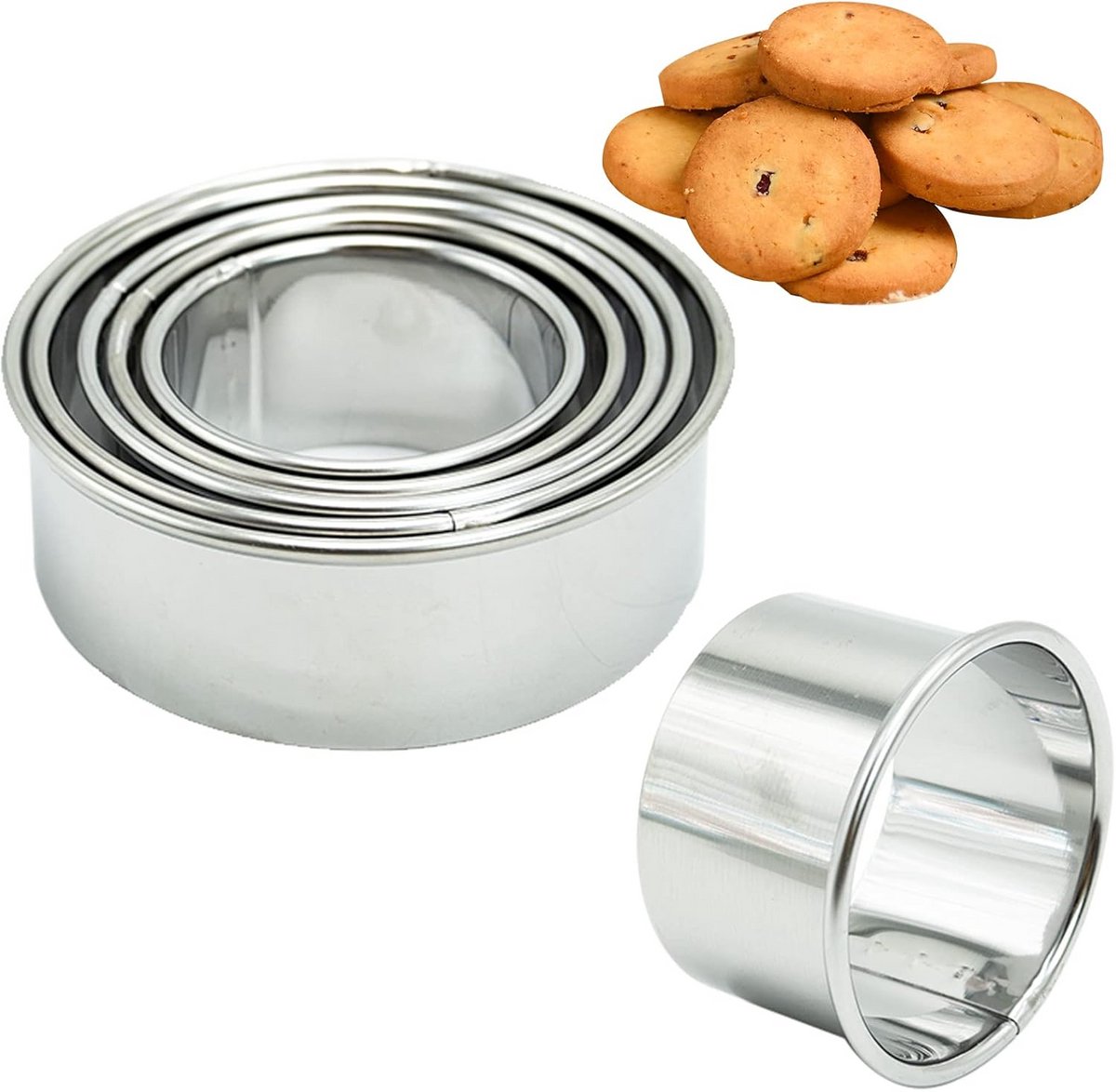 Set van 5 Ronde Vormen Koekjes- en Taartsnijders van Roestvrij Staal