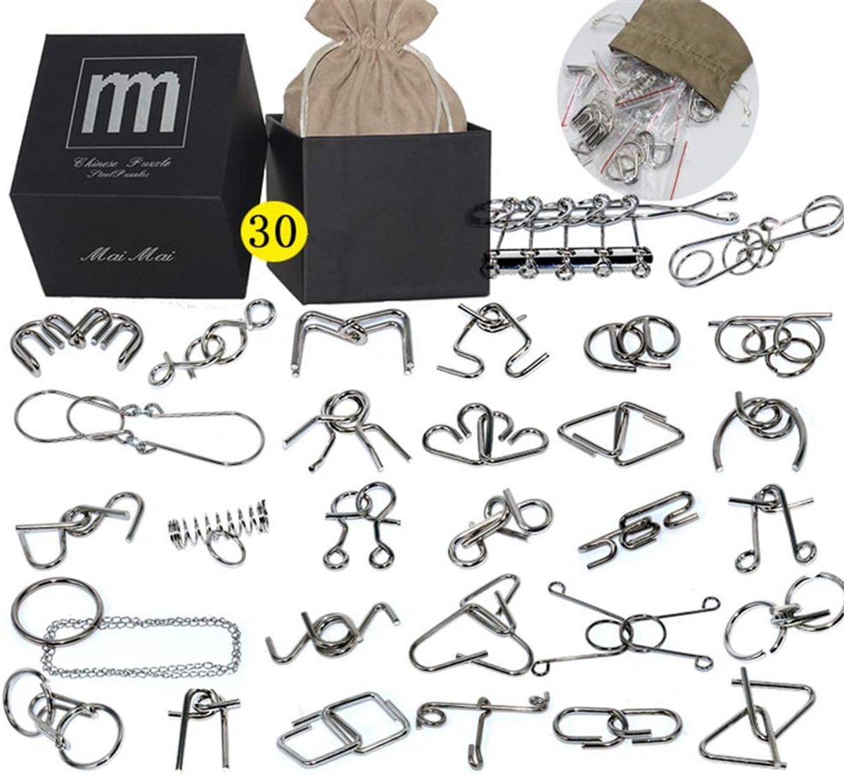 30 Metalen Puzzels Set voor IQ Test en Logisch Denken - Educatief Speelgoed