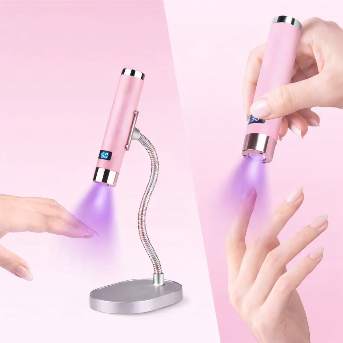 Draadloze UV LED Nagellamp met AI Sensor – Roze USB-C Oplaadbaar – 30/60s Timer – Inclusief Magnetische Houder -UV nagellamp-LED nagellamp-gelnagels lamp-draadloze nagellamp-nagellamp-nagel uithardingslamp-manicure lamp-nagellamp professioneel