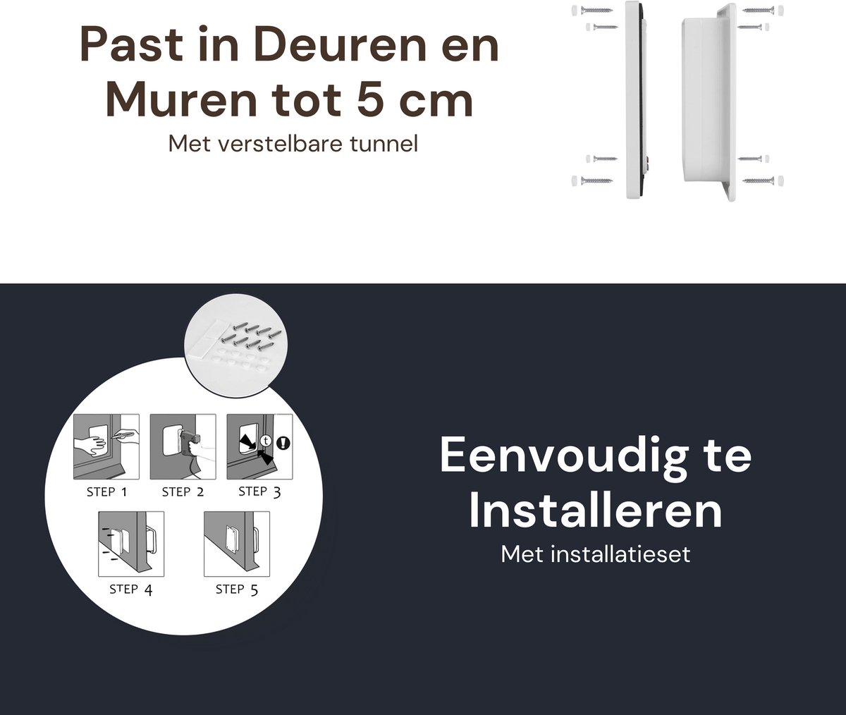AnimalAesthetics Kattenluik met Tunnel - Wit - M - Voor Kleine & Middel-Grote Katten - Incl. Montageset en HandleidingAn thumbnail 5