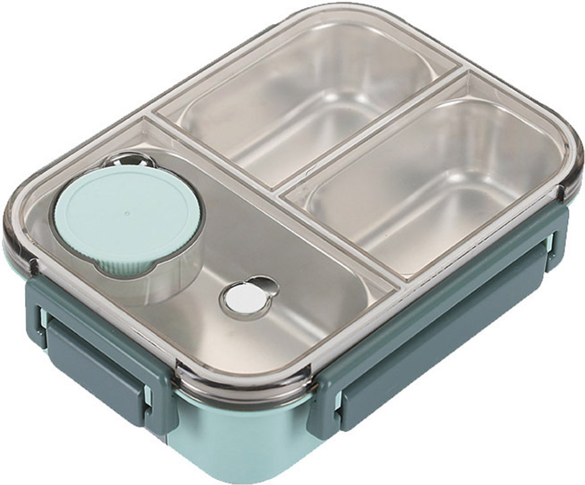 Een lunchbox met drie compartimenten - Lunchbox - lunchbox volwassenen - lunchbox rvs - Geschikt voor de magnetron - groen