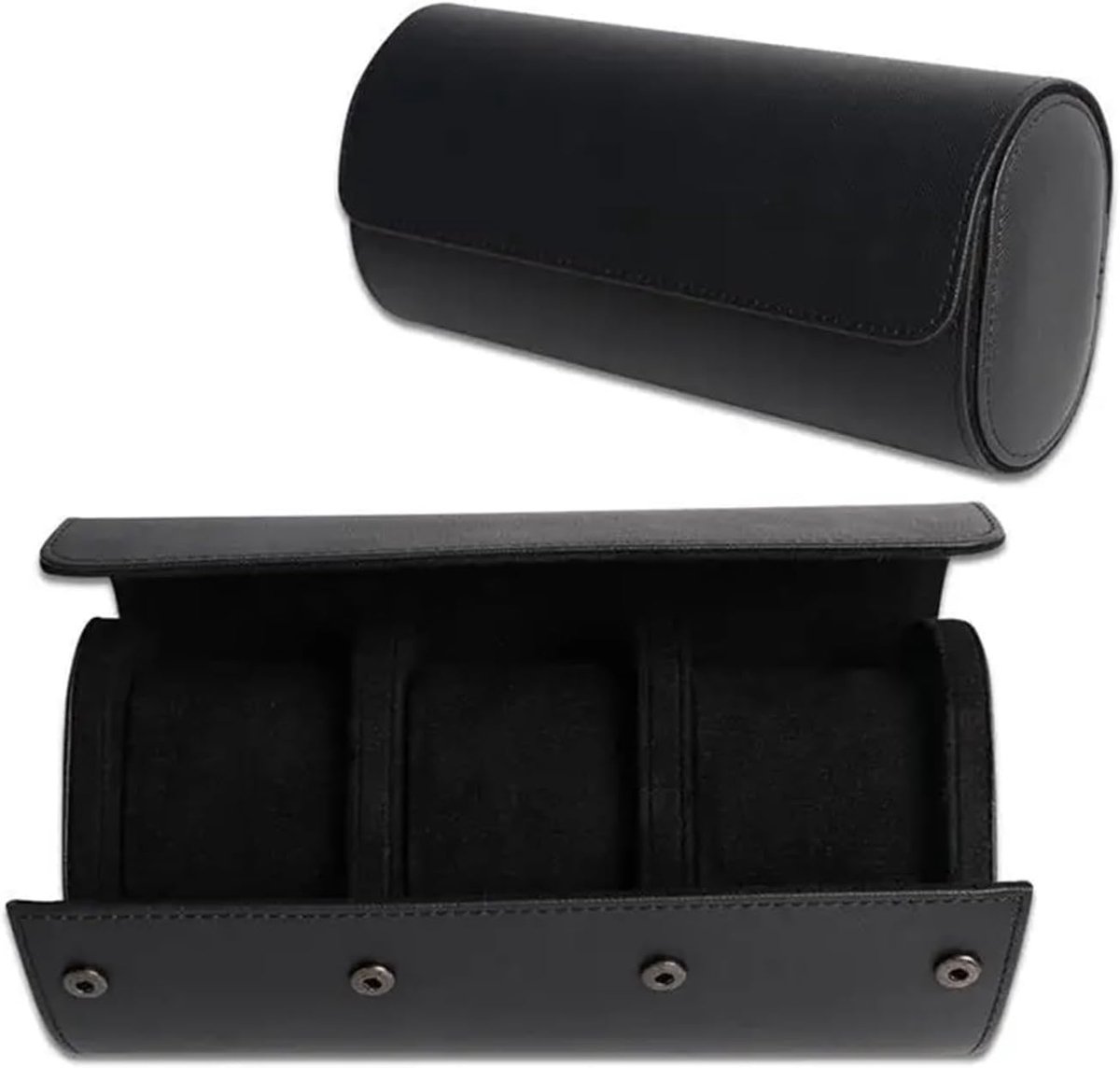 Horlogeopbergtas-doos, reisorganizer-beschermende doos van PU-leer (zwart, 3 horlogevakken)