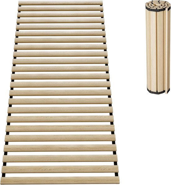 Lattenbodem Cederhouten Lattenrost 90x200cm Rollattenrost Met 23 Latten & Zwart Elastiek, Opvouwbare Rollattenrost Belasting Tot 300KG, 2cm Dikke Houten Latten Vervanglatten Voor De Meeste Bedden NAIZY