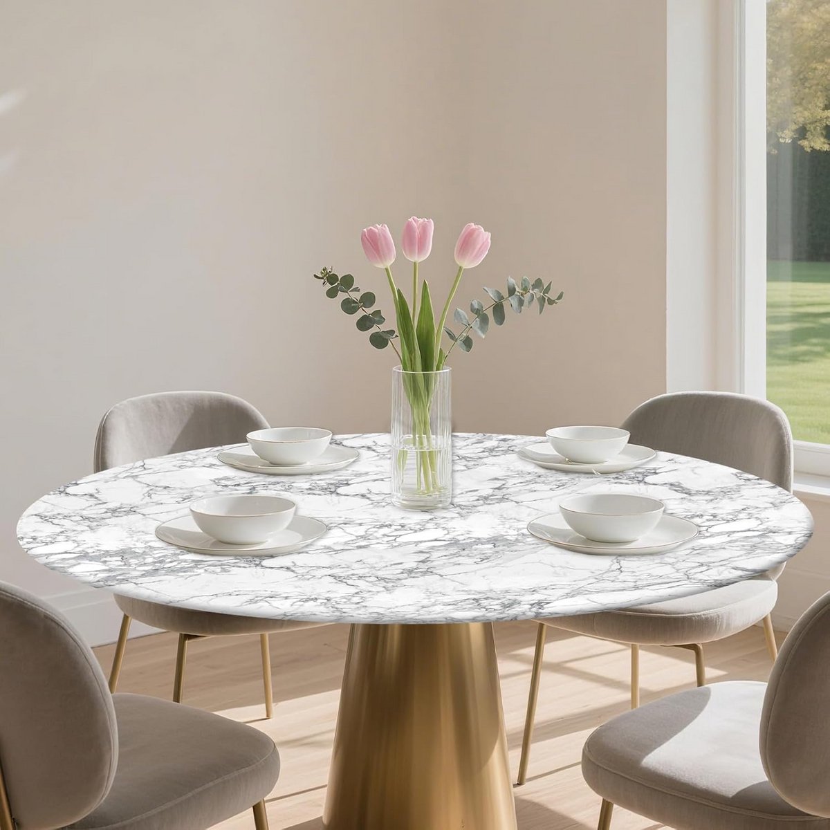 Rond Tafelkleed Elastisch met Zoom - Waterdicht en Afwasbaar voor 85-95 cm Tafels