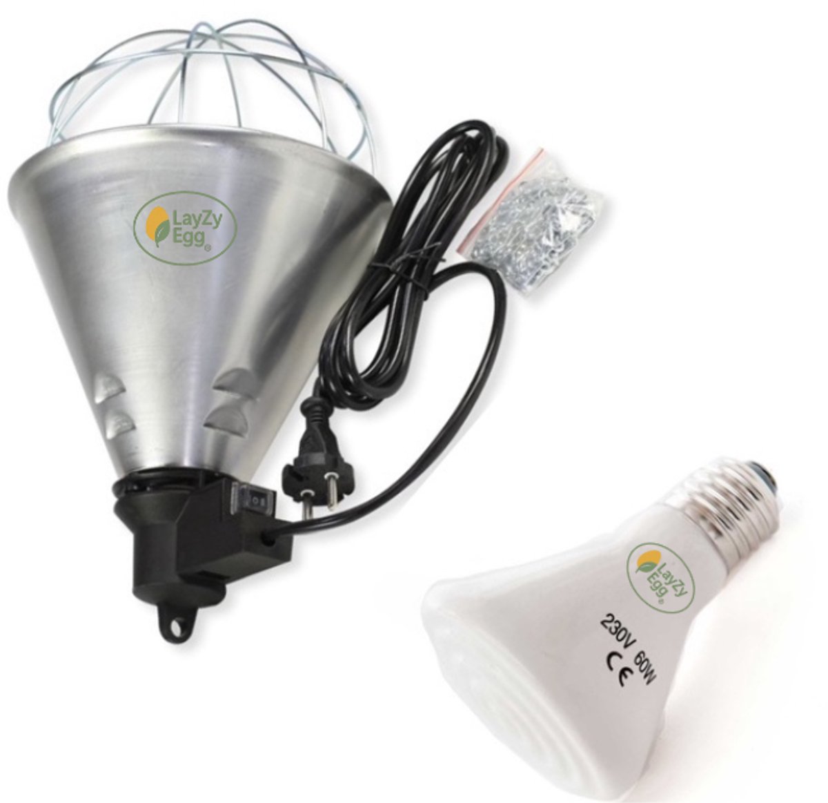 LayZyEgg® Armatuur met Keramische Infrarood Warmtelamp 60W – E27 – Donkerstraler – Biggenlamp - 20.000 uur – Warmtebron voor Kuikens, Reptielen, Pulletjes, Pups & Kittens