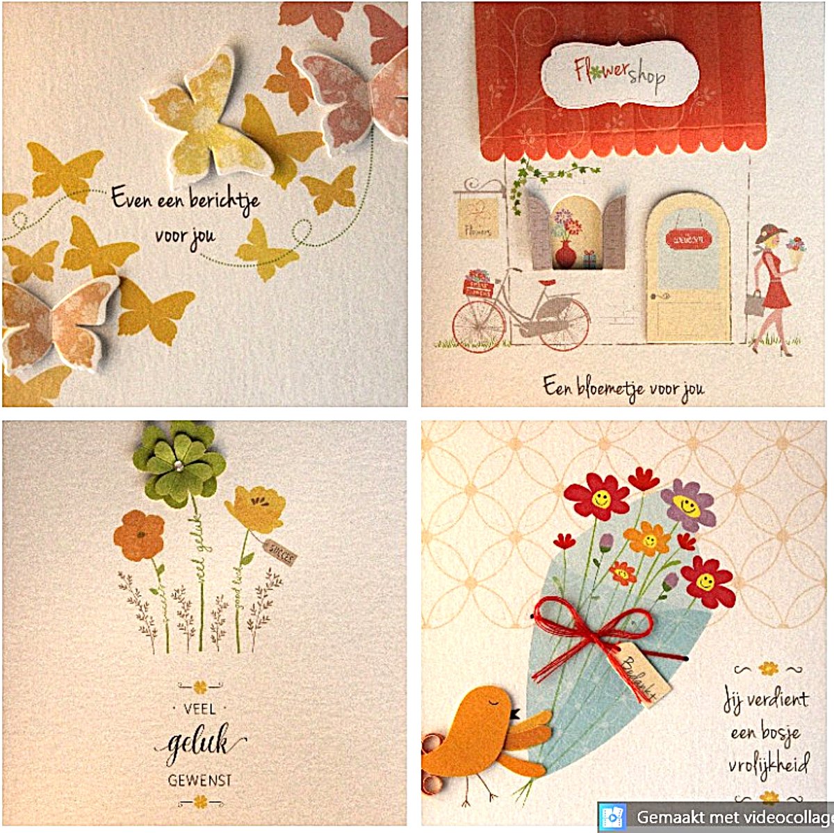 4 Luxe Wenskaarten Paperclip Paperwork Bedankt Geluk Bericht - Kaart - Wenskaart Set - 4 Motieven - Greeting Card - Grusskarte - Carte De Vœux - Dubbele Kaart - Rechthoek - Met Envelop - 15x12cm - Gratis Verzonden