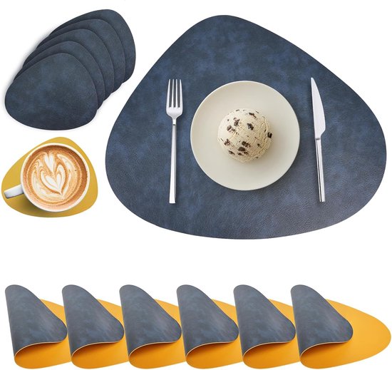 Nikalaz ronde placemats en onderzetters van gerecycled leer, 4 stuks placemats 33 cm en 4 onderzetters 10 cm
