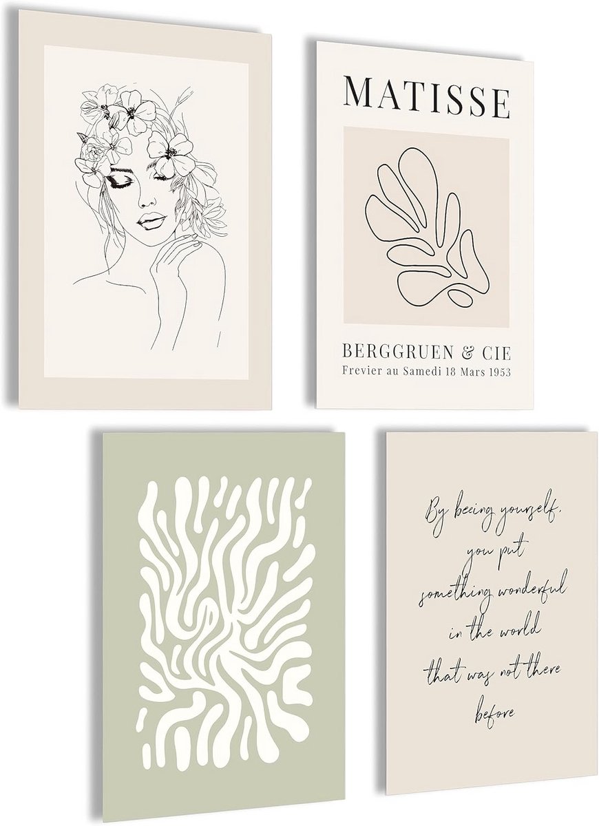 Moderne Botanische Wanddecoratie Set - Set van 4 A4 Prints Groen Thema