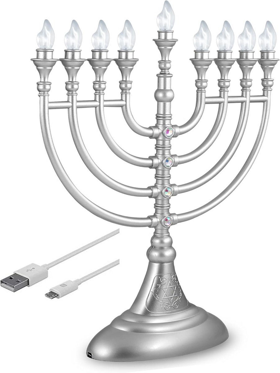 Elektrische Chanoeka Menorah met LED Kaarsen - Oplaadbaar en Batterijgevoed