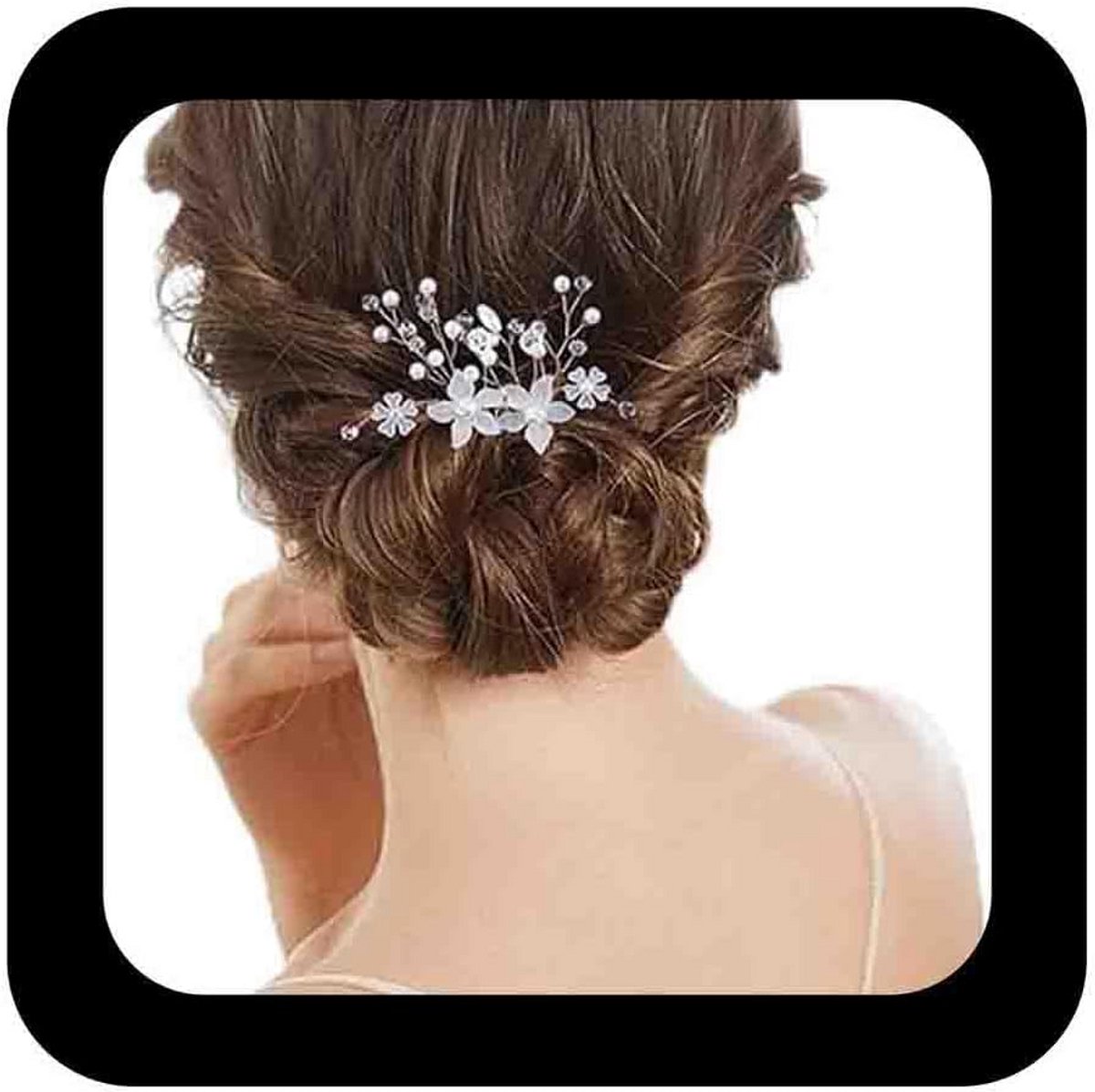 Bruidshaaraccessoire Zilveren Bloemen Haarspeld met Kristallen en Parels voor Bruiloft