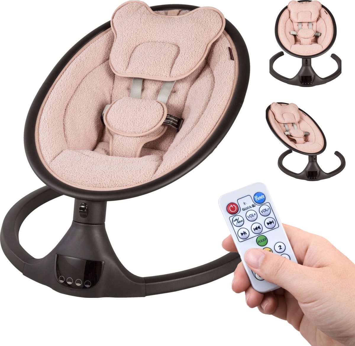 X Adventure Wipstoel Elektrisch Rocco / Schommelstoel Met Bluetoothfunctie & Afstandsbediening- Teddy Oud Roze