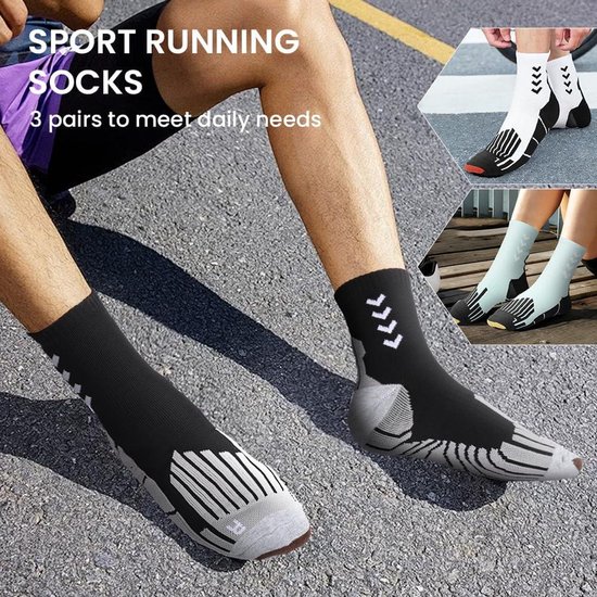 Sport Hardloopsokken 3 Pack voor Heren en Dames - Dempende Ronde Sokken met Voetboogondersteuning voor Hardlopen, Wandelen en Buitensporten - Maat EU39-47. — afbeelding 5