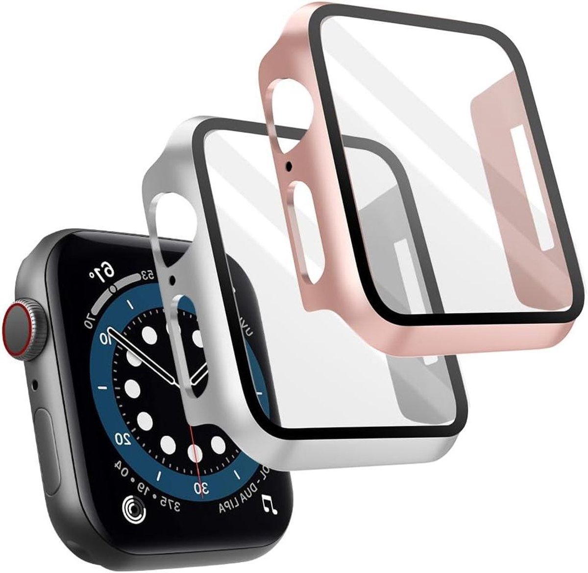 Hoesje en schermbeschermer set voor smartwatch Series 9/8 - 2 stuks - Rose Goud