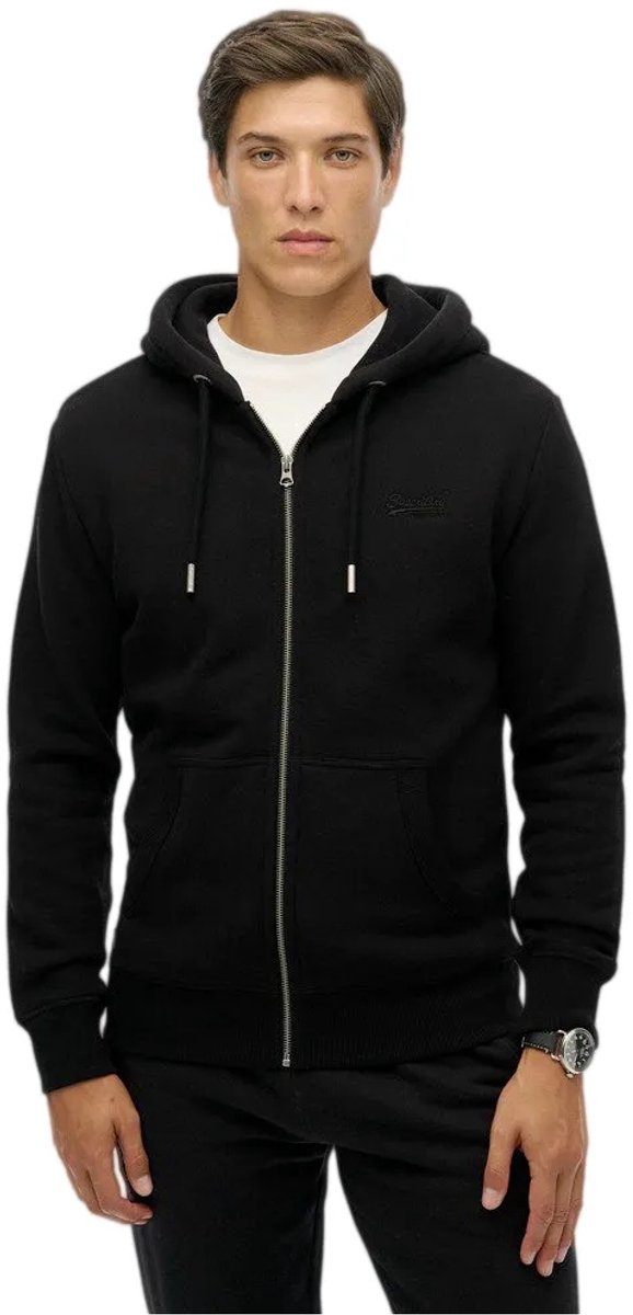 Superdry Vintage Logo Geborduurde Zip Hoodie Heren Hoodies Zwart