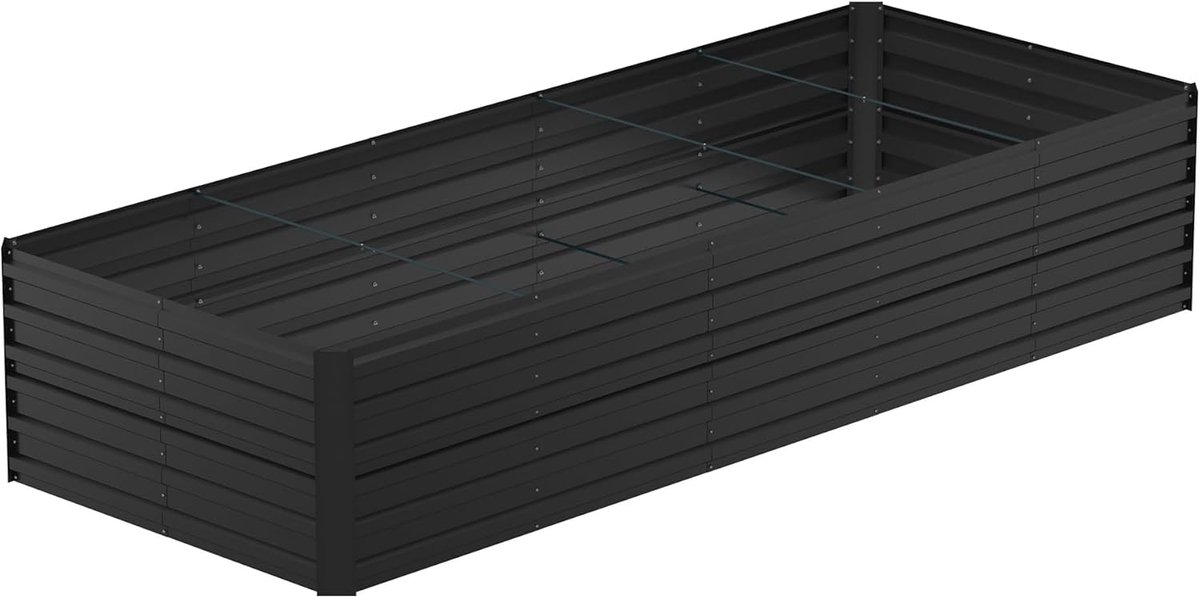 300x60x58cm Zwart Metalen Bloempot voor Verhoogde Bloembedden, 2160L Verzinkt Staal, Rechthoekig Plantenbed om Zelf te Bouwen, Outdoor Plantenbak voor Groenten/Bloemen/Fruit/Kruiden, NAIZY
