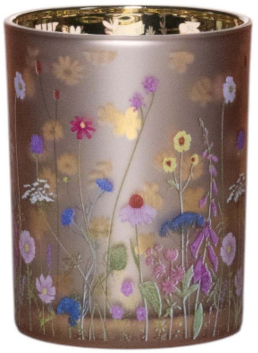 Mars & More Theelichthouder wilde bloemen hommel medium 12cm multi kleuren roze