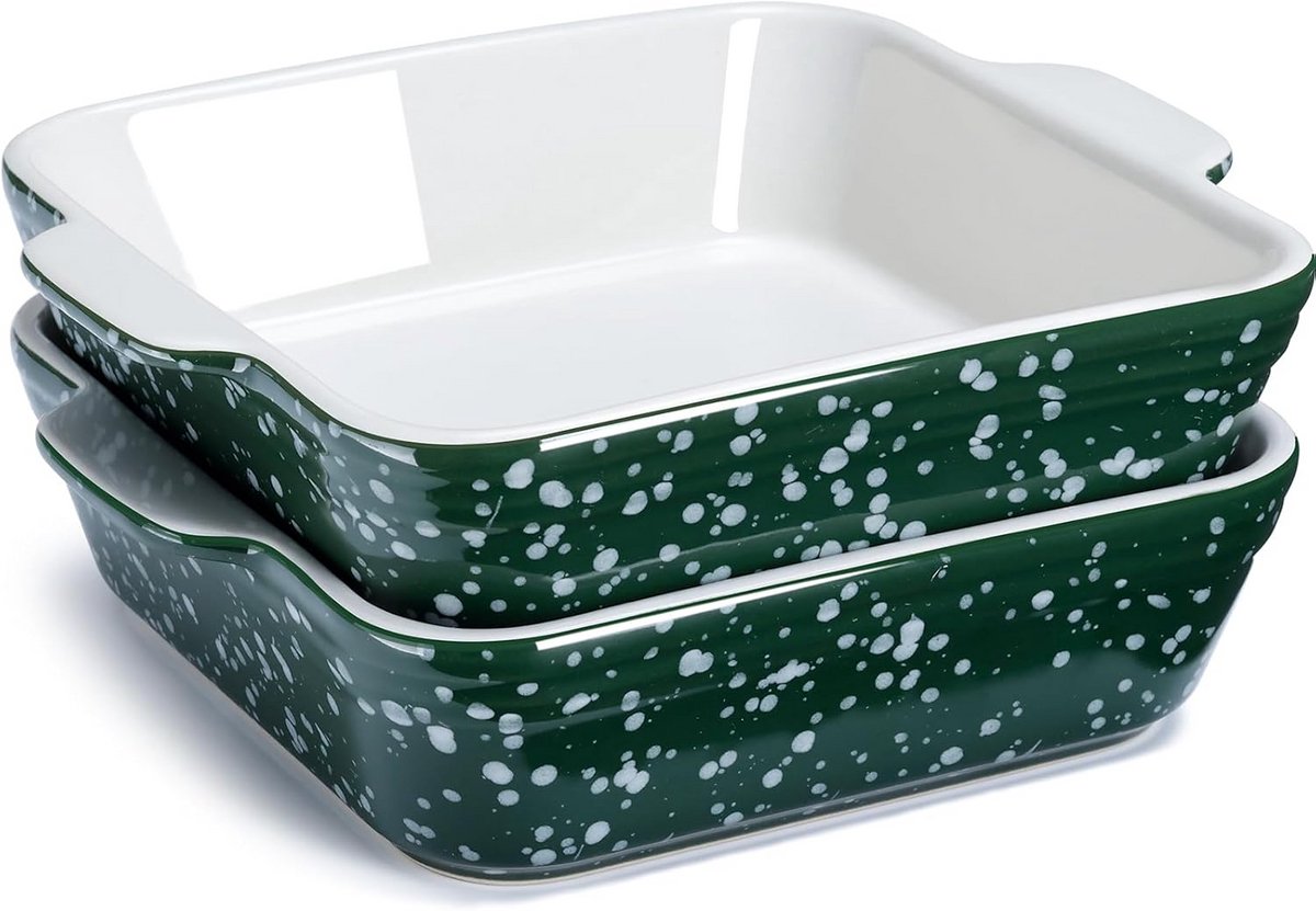 Set van 2 Mini Keramische Ovenschalen met Handvatten, Kleine Lasagnevorm Ø15 cm