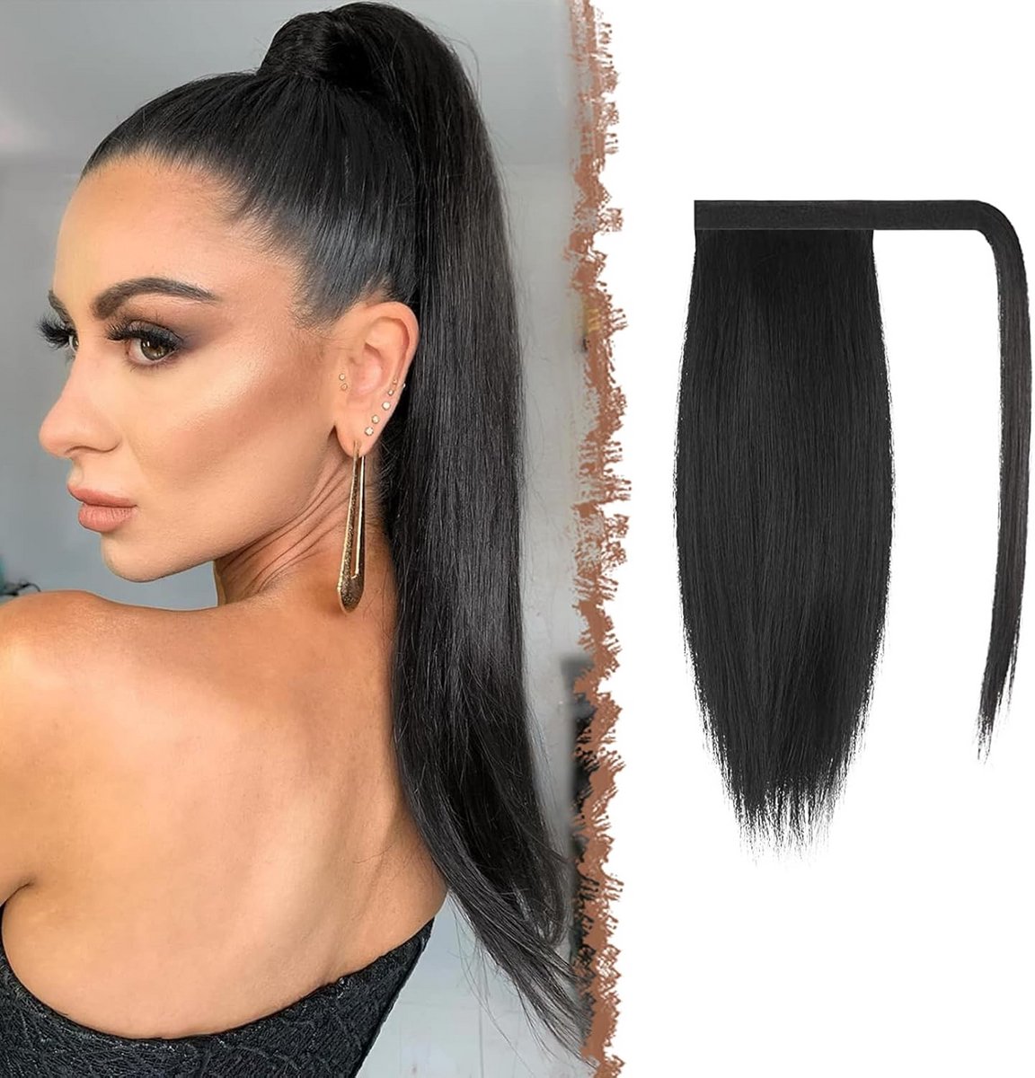 Rechte Clip-In Paardenstaart Haarverlenging Synthetisch 35 cm