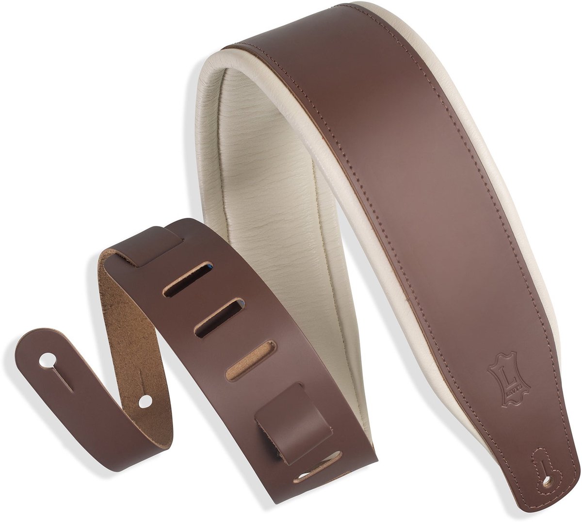 Levys Leathers M26PD-BRN gevoerde lederen gitaarband - bruin en crème