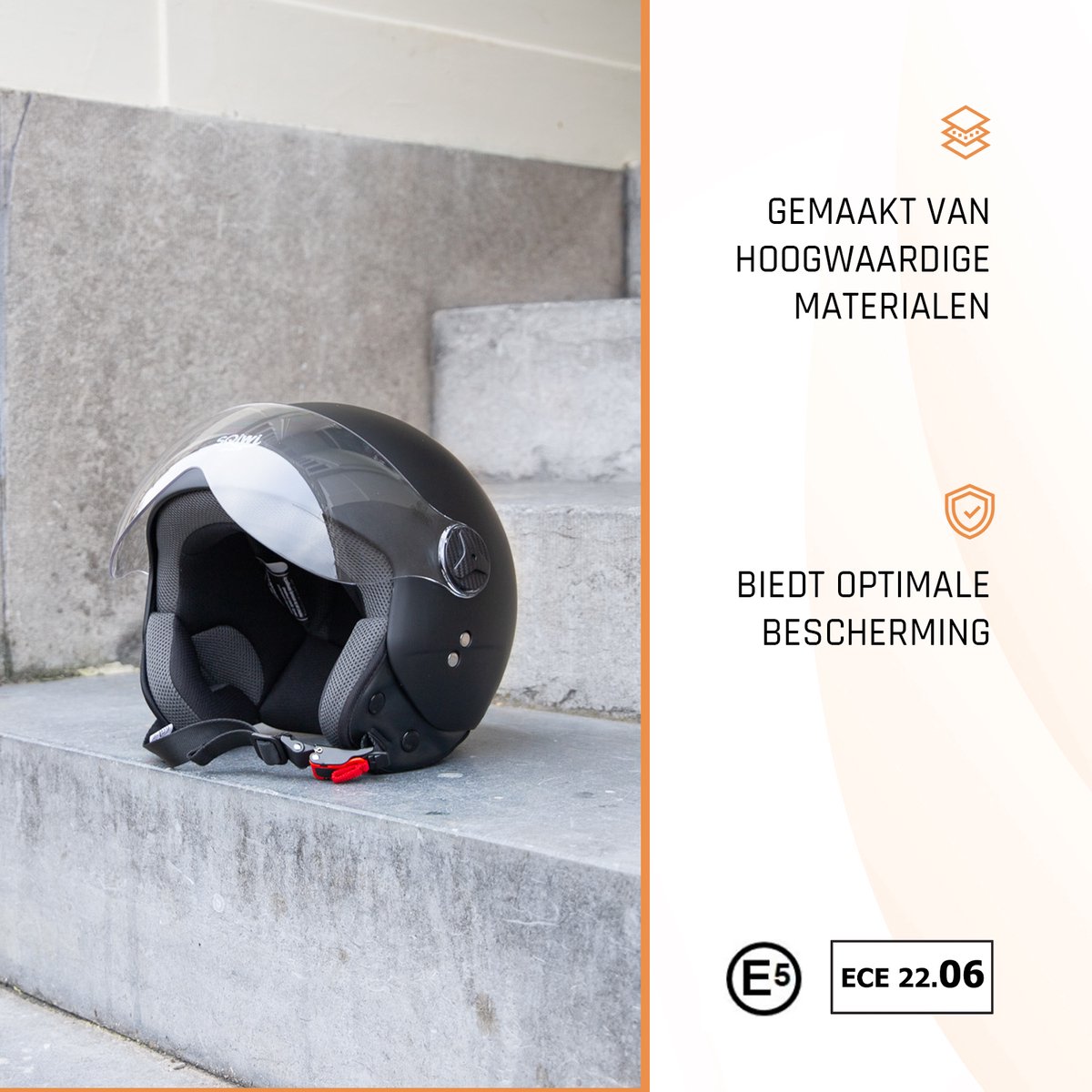 SQIWI Urban Scooterhelm - M - Fashion Jethelm met Vizier - Motorhelm - Geschikt voor Vespa, Scooter, Brommer, Motor en Snorfiets - Mat Zwart – foto 3