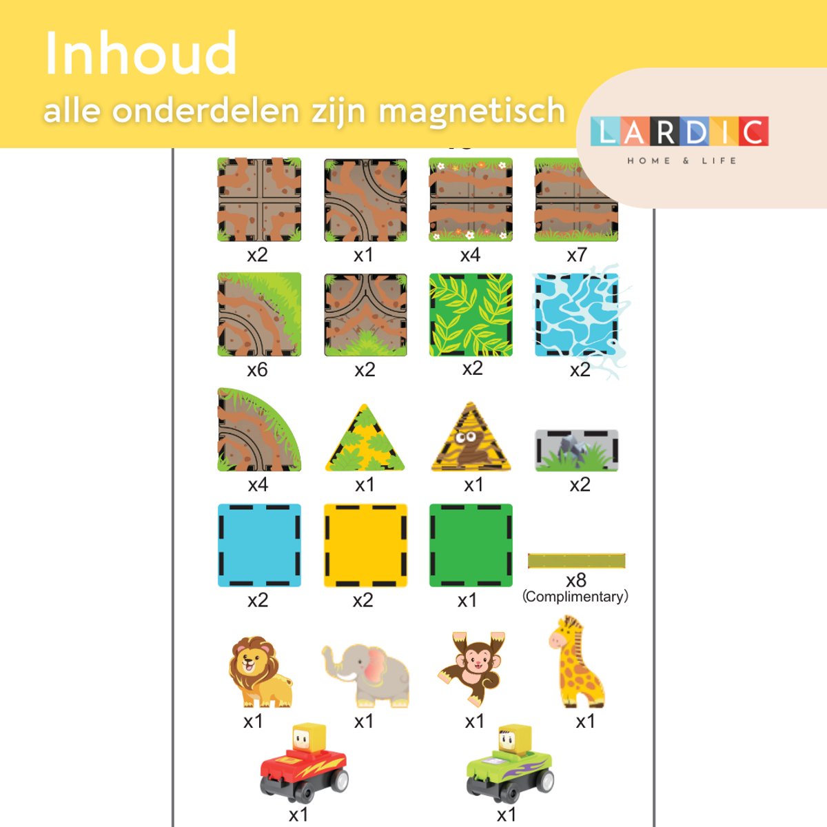 Lardic Magnetisch Speelgoed Racebaan met Zelfrijdende Auto's - Magnetic Tiles - Bouwspeelgoed - Bouwblokken - Magna - Magneten Speelgoed - Magnetische Tegels - Bouwstenen - Dierentuin - Montessori Speelgoed - Mind Educatief Speelgoed — afbeelding 6