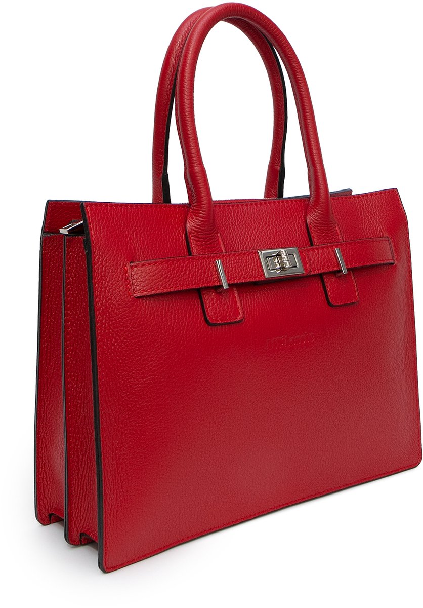 MKlassic Italiaanse damesleren handtas Rood– Elegante schoudertas Zilveren accenten – Hoogwaardige schoudertas van echt rundleer voor dagelijks gebruik en zakelijk gebruik - Made in Italy - MK02-345-71