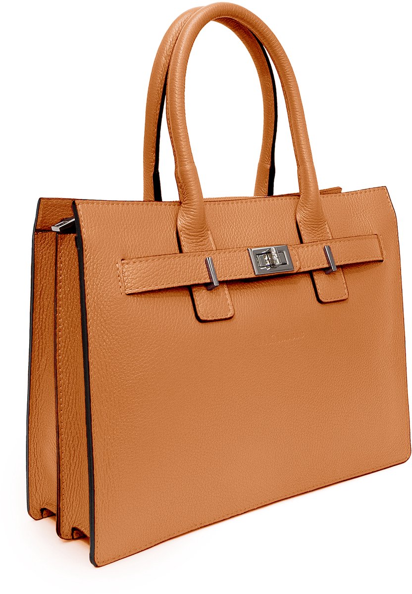 MKlassic Italiaanse damesleren handtas bruin – Elegante schoudertas met Zilvere accenten – Hoogwaardige schoudertas van echt rundleer voor dagelijks gebruik en zakelijk gebruik - Made in Italy - MK02-345-44