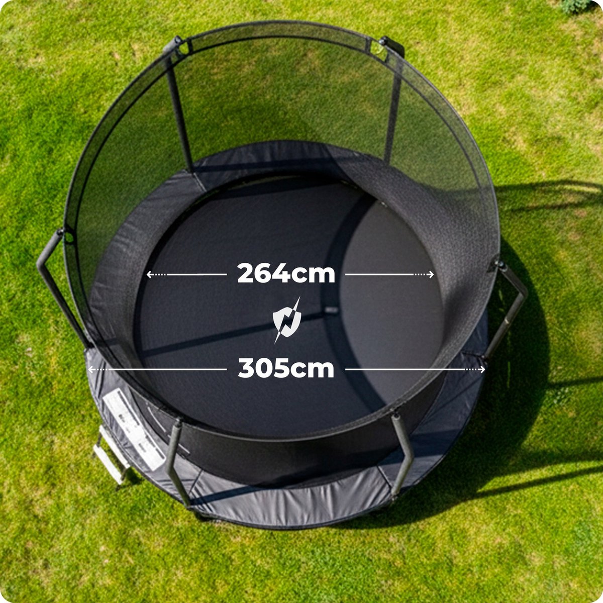 Thunder Trampoline 305 cm – Ronde Tuintrampoline – Max. 150 kg – Met Ladder – Zwart — afbeelding 5
