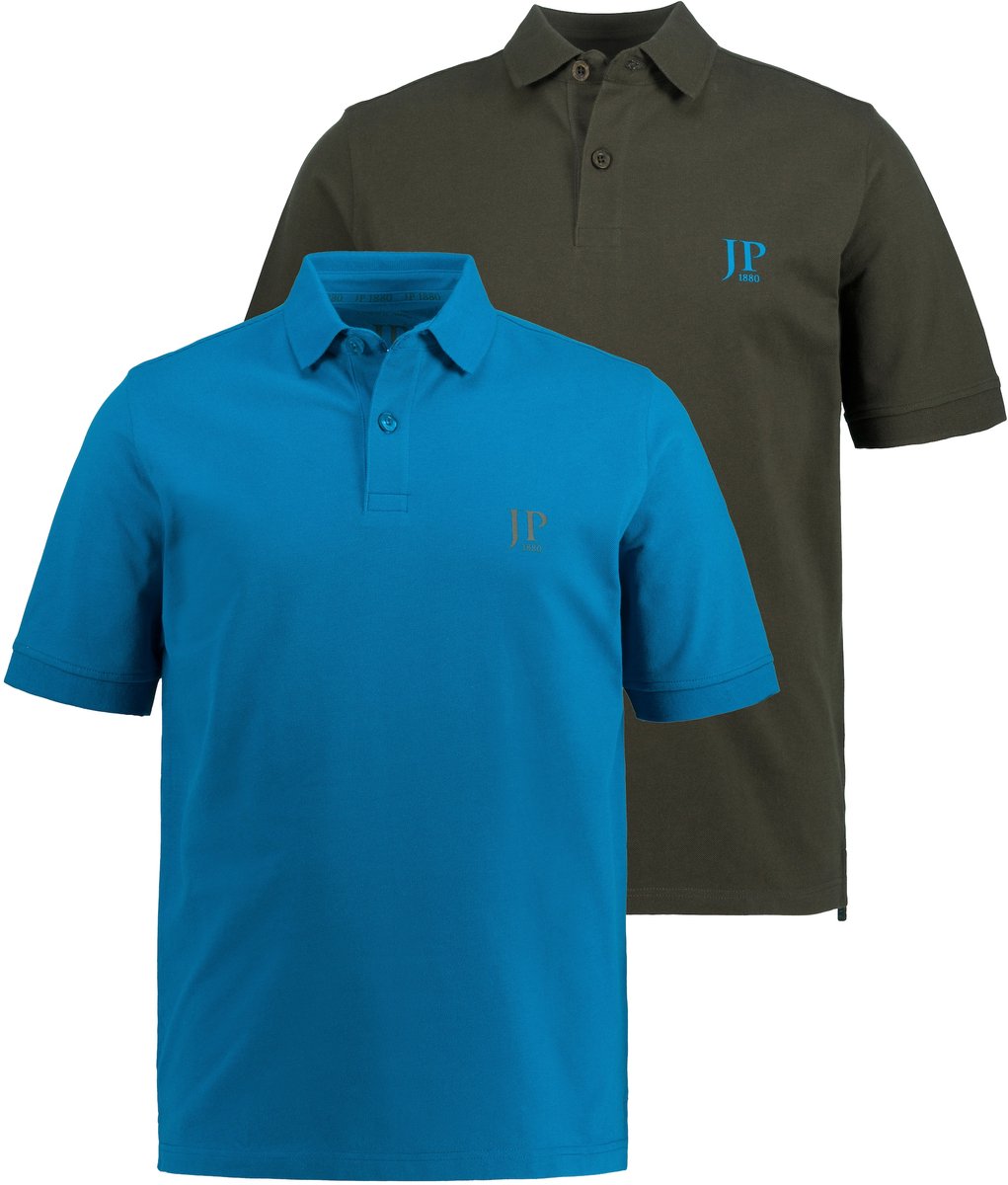 JP 1880 - Heren - Poloshirts basic set van 2 piqué gekamd katoen - Blauwturkoois - Maat 4XL