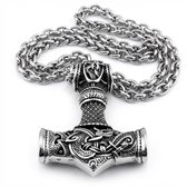Zilverkleurige ketting met Mjölnir hanger voor heren – Viking stijl – Thor’s hamer – gedetailleerd design – schakelketting